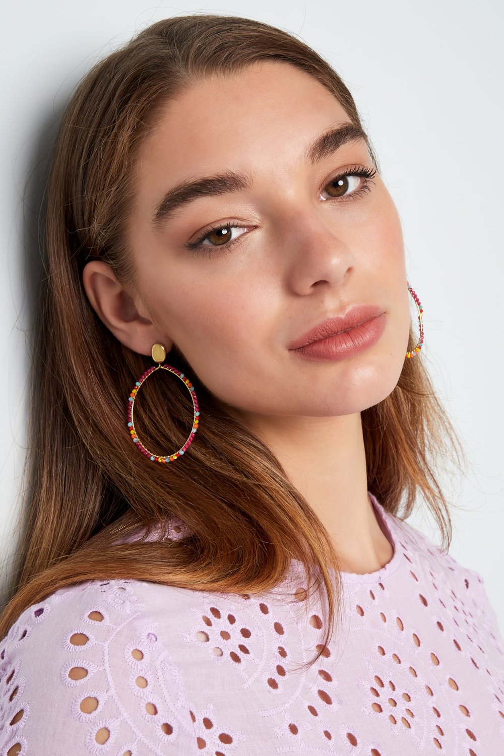 earrings oval pendant large with beads orange h5Picture2